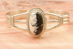 Genuine White Buffalo Turquoise Sterling Silver Native American Bracelet
